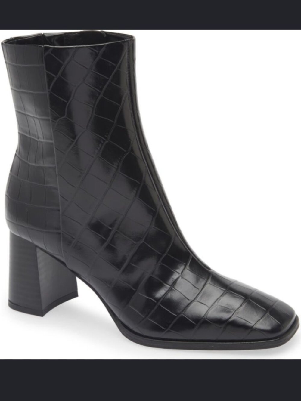 Nordstrom Rack Normandy Square-Toe Ankle Boots – Black Croc-Embossed – Size 9.5